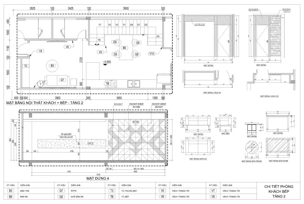 Nội thất phòng khách - phòng bếp 45m2